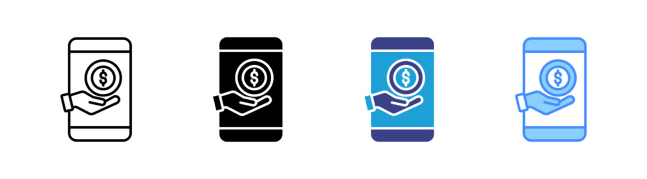 Online Money icon set multiple style collection