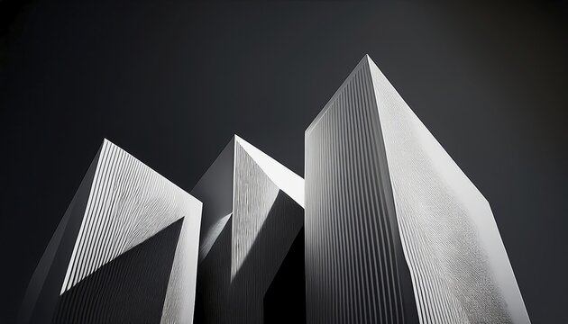 Minimalist architectural rendering of a modern building in clean geometry in black and white, AI generated