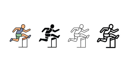 Fototapeta premium Four different colored line icons of athletes jumping over hurdles side by side