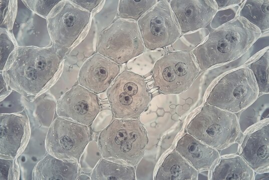 Microscopic interior of a liver organoid: Hepatocytes (liver cells) interact with synthetic drug molecules to test toxicity and metabolism in vitro. Tissue engineering, regenerative medicine, drug discovery, in vitro models, AI generated