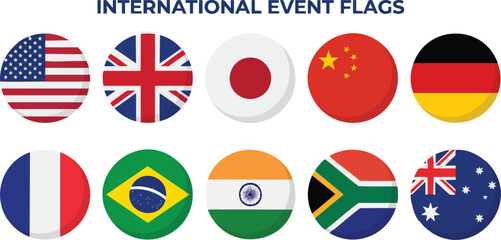 Set of round national flags for global sporting events © rama coloring studio