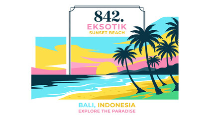 Exotic Sunset Beach Bali Indonesia Tropical Paradise Palm Trees © cika