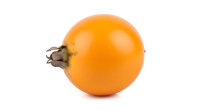 Single orange fruit with black fly on white background