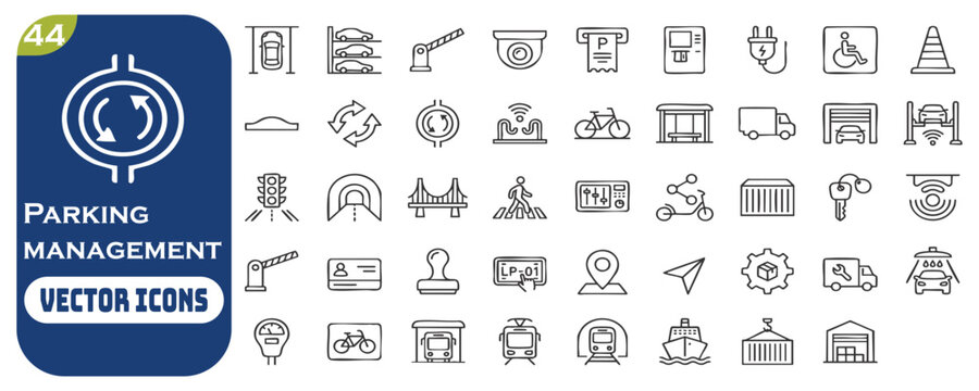 Parking icon set. Editable line icons. Vector illustration.
