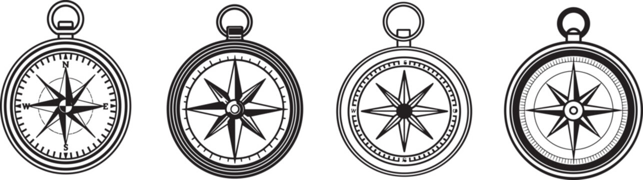 Vintage pocket compasses with directional markings