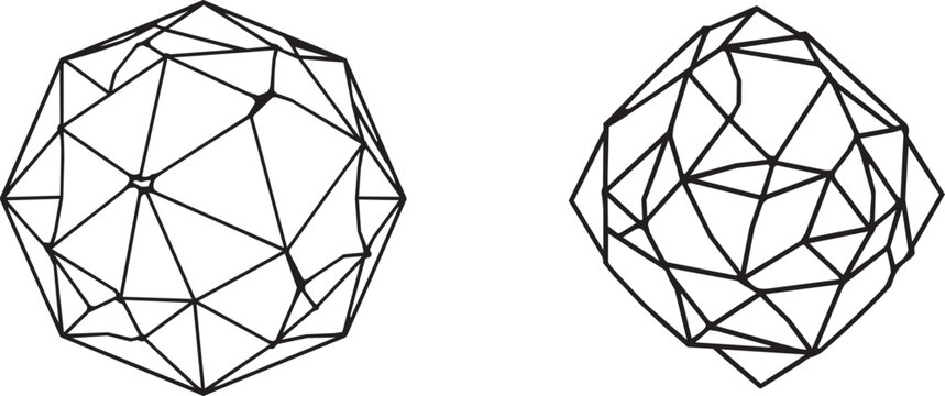 Complex geometric polyhedron wireframe illustrations