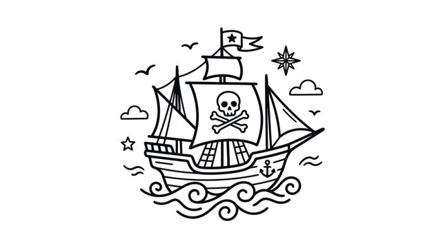 Pirate Ship with Skull Sailing.