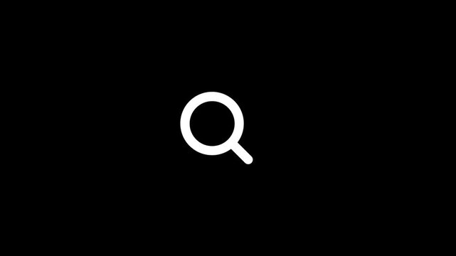 Simple magnifying glass search icon animation on black screen background for investigation concept