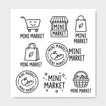 Black and white mini market icons.
