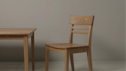 Fototapeta premium Wooden chair beside matching table, minimalist design against neutral backdrop.