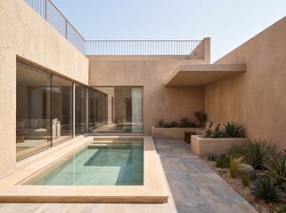 Fototapeta premium Luxury Resort Pool Terrace with Calm Water and Mediterranean Architecture