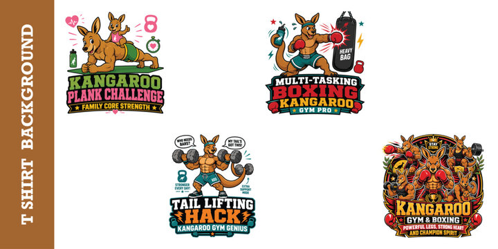 Kangaroo uppercut legendary power logo mascot design for t shirt background, boxing stance.