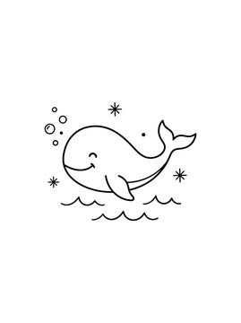 Smiling Whale Swimming in Ocean Water.