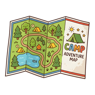 Camping Map Clipart Isolated on White Background Cute Outdoor Navigation Vector Illustration