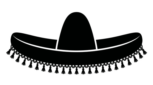 Traditional Mexican Sombrero Hat Silhouette with Tassels