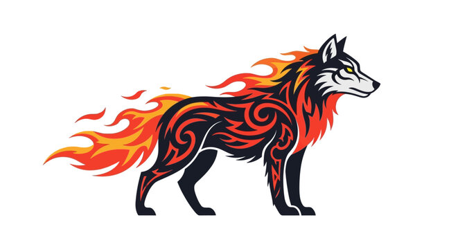 Fiery Wolf Illustration: Tribal Flames and Wild Spirit