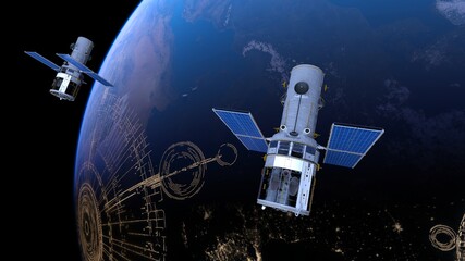 人工衛星と地球　3DCGレンダリング  © tsuneomp