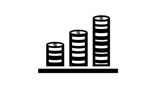 Stacked coins illustrating financial growth and investment increase, simple icon graphic