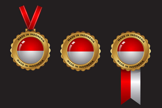 gold medals with text made in indonesia for element design
