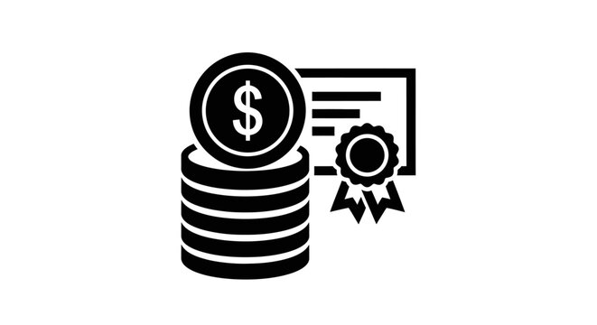 Financial Achievement Award Icon: Stack of Coins, Certificate, and Ribbon