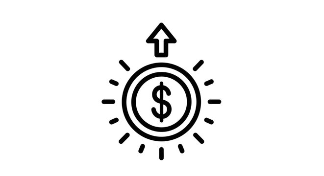 Rising Coin Icon with Dollar Sign and Upward Arrow, Financial Growth Concept