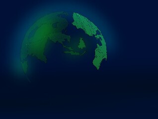 Fototapeta premium Vector illustration of a globe made in pixel or voxel art style in green color.