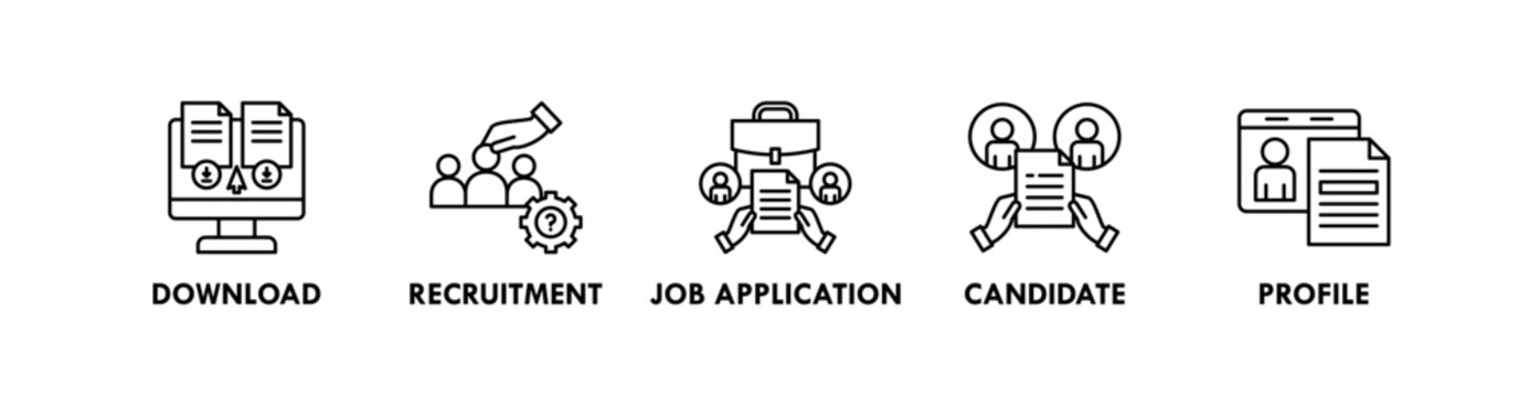 Curriculum Vitae banner web icon illustration concept with icon of download, recruitment, job application, candidate, and profile