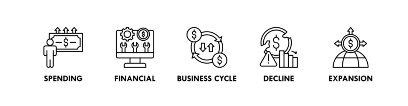 Gross Domestic Product banner web icon illustration concept with icon of spending, financial, business cycle, decline, and expansion