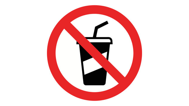 No drinks allowed sign featuring a to-go cup with straw and a red circle slash, ideal for restaurants and cafes