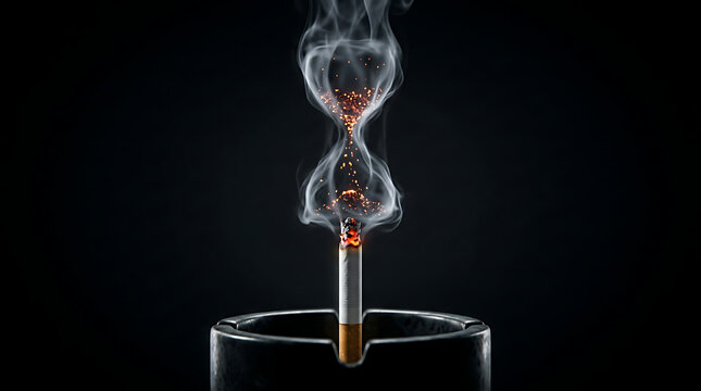 Conceptual Anti Smoking Concept Featuring A Burning Cigarette Transforming Into An Hourglass Shape Representing The Passing Of Time And Health Risks