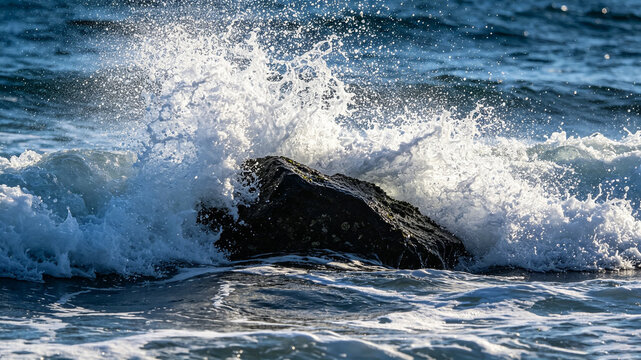 waves crashing on rocks