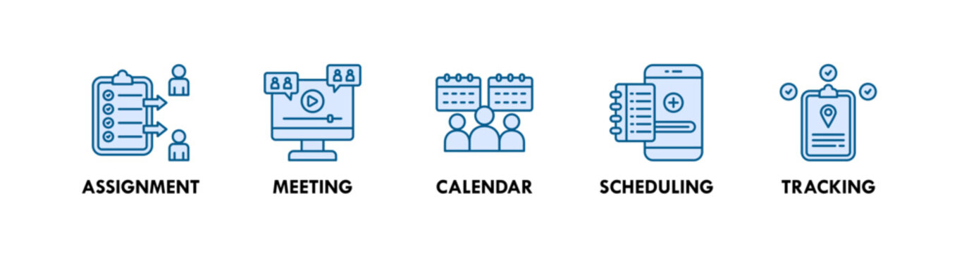 Remote Collaboration banner web icon illustration concept with icon of assignment, meeting, calendar, scheduling, and tracking