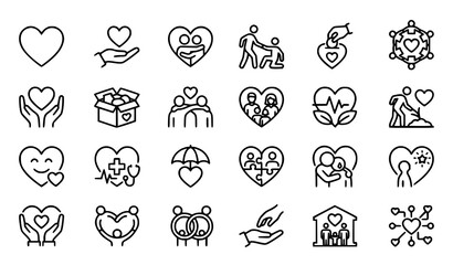 Fototapeta premium Editable Stroke Heart Outline Icons Set for Love Care Charity Community Support and Volunteer Vector Collection