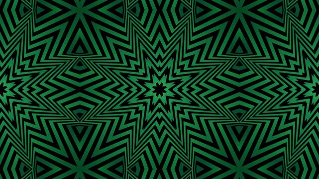 Kaleidoscope symmetrical stars and zigzags. Bold black and green geometric pattern. symmetrical element.