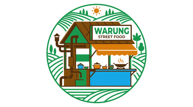 Circular emblem of a traditional street food warung stall.
