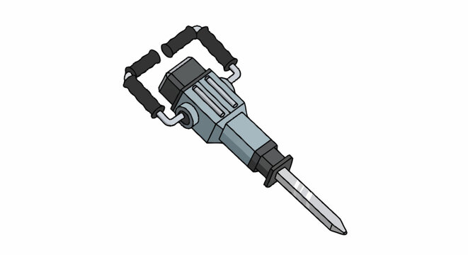 Illustration of a pneumatic jackhammer tool used for breaking up concrete and rock.