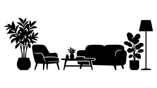 Minimalist Living Room Furniture Silhouette Vector Illustration