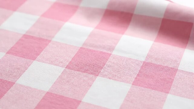 Close-Up of Pink and White Gingham Checkered Fabric Pattern Texture
