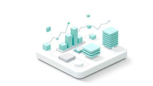 Modern B2B Graphic: FinTech Analytics - Isometric View (Mint & Teal)