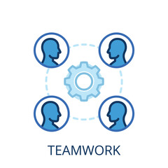 Fototapeta premium Teamwork concept with four people heads and gear Vector, illustration