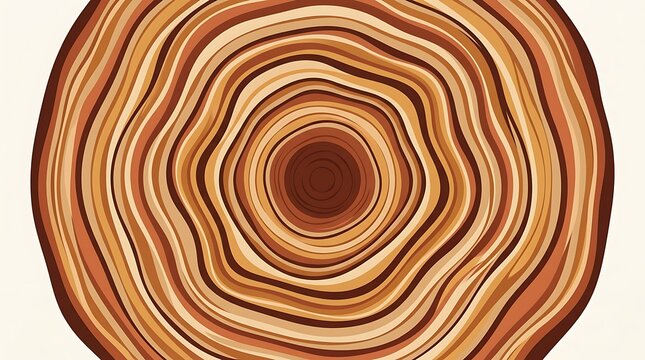 Stylized brown tree rings cross section of wood trunk