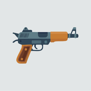 Futuristic orange and gray toy ray gun isolated on white background