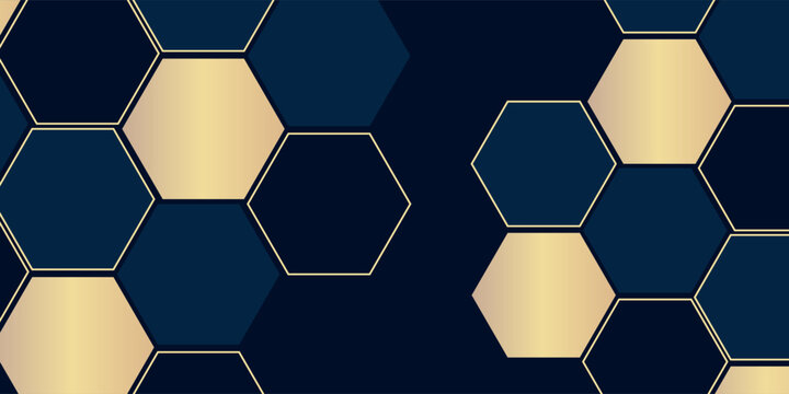Dark blue abstract background with luxurious honemybomb concet golden lines