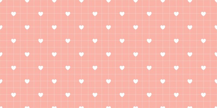 Soft coral-pink tiny heart sequence on white grid notebook paper seamless canvas for sweet feminine product packaging wraps.