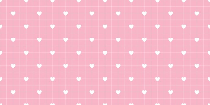 Beautiful bubblegum pink neat heart grid line seamless pattern wallpaper for lovely whimsical nursery room decorations.