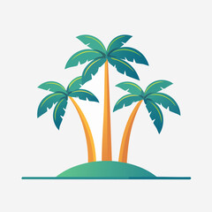 Obraz premium Three vibrant palm trees stand tall on a small tropical island, a symbol of summer and relaxation.