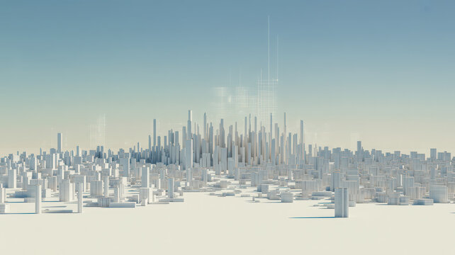 Expansive white city landscape in minimalist style.