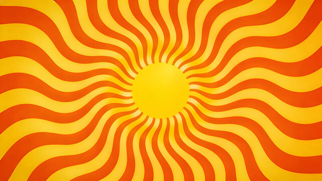 Retro Groovy Sunburst Banner With Wavy Rays in 70s Style Vector Background Illustration