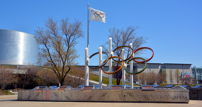 MONTREAL QUEBEC CANADA:  Nadia Comaneci place near the olympic stadium is gymnast and a five-time Olympic gold medalist. Comaneci is the first gymnast to be awarded a perfect score of 10.0 