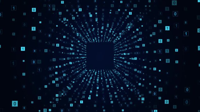 Abstract futuristic cyberspace, Binary data flow tunnel, Virtual tunnel warp concept